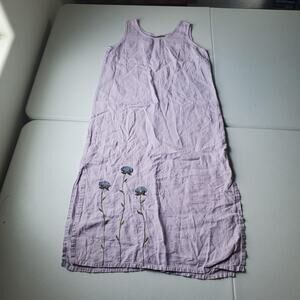 Ivy Dress Womens 6 Purple Linen Sleeveless Floral Embroidered Maxi Sundress
